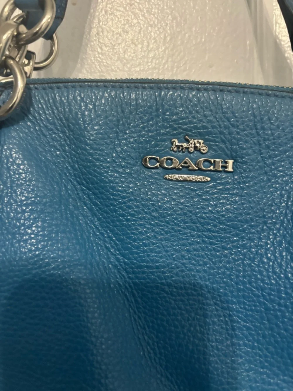 Coach Pebble Leather Shoulder Tote in Blue - Picture 2 of 3